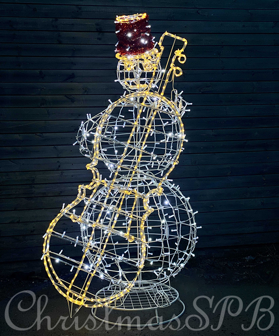 Объемная светодиодная фигура «Снеговик с контрабасом» 